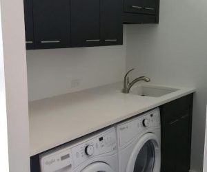 Dark wood cabinets