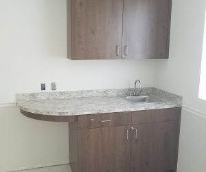 Dark wood cabinets