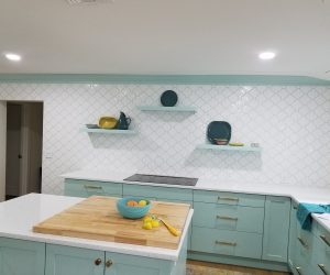 Baby blue cabinets and drawers