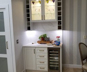 White drawers and glass door cabinets