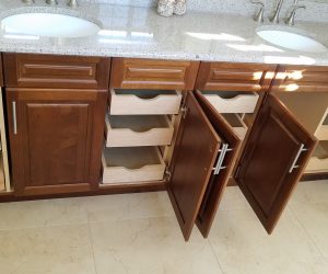 Wood cabinets with wood organizers inside