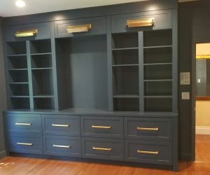 Cool grey drawers and shelves