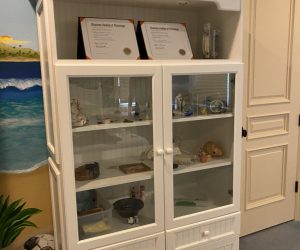 White drawers with glass cabinets