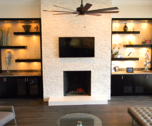 Dark wood cabinets