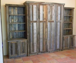 Wood closet door and shelves for murphy bed